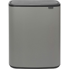 Brabantia 221460 Bo Touch Bin – 2 x 30 Liter Inneneimer (Mineralbeton grau) Abfalleimer / Recycling Küchenabfalleimer mit herausnehmbaren Fächern + Gratis Müllbeutel