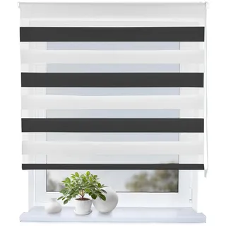 Rollmayer Doppelrollo mit Bohren Schraubmontage Weiß Schwarz B145 x H130cm | Fensterrollo Duo Rollo Sonnenschutzrollo Zebrarollo Seitenzugrollo fur Fenster und Tur