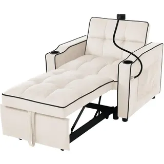 Redom Schlafsessel 3-in-1 Samt mit Getränke und Handyhalter Beige 83/167/76 cm , Textil , 83x76x167 cm , Wohnzimmer, Sofas & Couches, Schlafsofas, Schlafsessel
