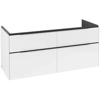 Villeroy & Boch Subway 3.0 Waschbeckenunterschrank, LED-Beleuchtung, 4 Auszüge, Waschbecken mittig, 1272x576x478mm, C602L1VE, Farbe: Front/Korpus: Brilliant White, Griff: Volcano Black