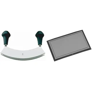 WMF Kräutermesser Wiegemesser zweischneidig 17,5 cm & Touch Schneidebrett Kunsstoff 32 x 20 cm, Tranchierbrett mit Saftrille, Küchenbrett klingenschonend, schwarz