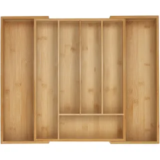 Relaxdays Ausziehbarer Besteckkasten aus Bambus 5–7 Fächer 53,5 x 5 x 43 cm braun