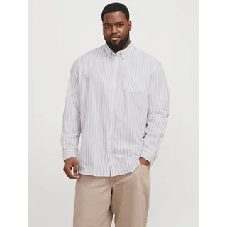 Langarmhemd "JJEOXFORD SHIRT L/S S21 NOOS PLS", Herren, Gr. 4XL, N-Gr, beige (crockery stripes:stripes), Web, Obermaterial: 100% Baumwolle, JACK & JONES PLUSSIZE, gestreift, slim fit normal, ohne Ausschnitt, Manschette, Hemden Langarmhemd, mit Brusttasche
