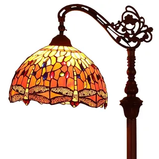Bieye Beye L30713 Libelle, Tiffany-Stil, Buntglas-Steh-Leselampe mit 12 Zoll breitem, handgefertigtem Lampenschirm und Metallsockel für Wohnzimmer und Schlafzimmer, 62 Zoll hoch, Orange