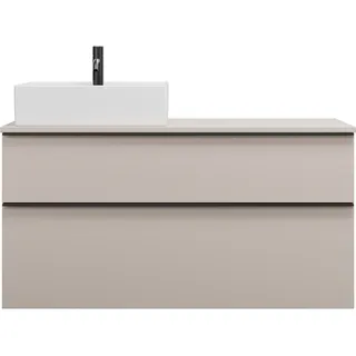 Burgbad Eqio Keramik-Aufsatzwaschtisch quadratisch, links, inklusive Waschtischunterschrank mit 2 Schubladen, Breite 1200mm, SGUQ120LF6583C0001G0252, Farbe: Lichtgrau Matt / Lichtgrau Matt,