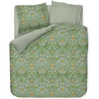 Pip Studio Bettwäsche Saluti Piccoli Green Perkal Blüten Ornamente Blumen Wendeoptik Geblümt Gestreift Floral