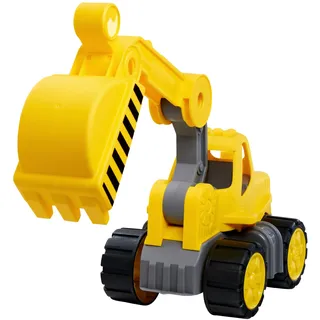 Big Power Worker – Classic Bagger (21cm) mit Reifen aus Softmaterial - Spielzeug Auto ideal für Unterwegs, beweglicher Baggerarm mit Griff, für Kinder ab 2 Jahre, Gelb