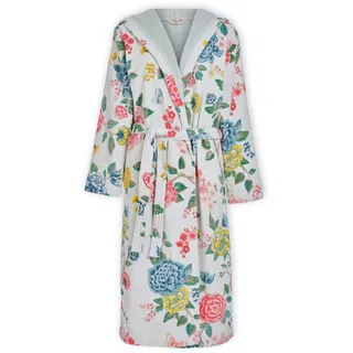 PiP Studio Bademantel Good Evening Weiß Hell Beige Sauna Morgen Mantel Blumen Blüten Print Design Frottier Velours, Größe:XS
