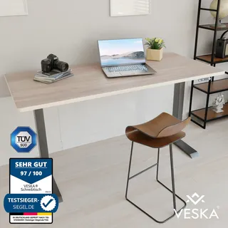 Höhenverstellbarer Schreibtisch (140 x 70 cm) - Sitz- & Stehpult - Bürotisch Elektrisch Höhenverstellbar mit Touchscreen & Stahlfüßen - Anthrazit/Eiche - Grau, Hellbraun