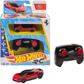 Hot Wheels RC Spielzeugauto, Ferngesteuerter Ferrari SF90 Stradale Assetto Fiorano im Maßstab 1:64, Rennen auf den Tracks oder abseits Davon, Beschleunigerknopf für extra Geschwindigkeit, JGD09
