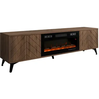 Mirjan24 Tv-Lowboard Xylix Bis 2D EF mit Elektrische Kamin , Nussbaumfarben , Metall , Rechteckig,Rechteckig , 184x53x40 cm , Wohnzimmer, TV Möbel, Lowboards, Lowboards stehend