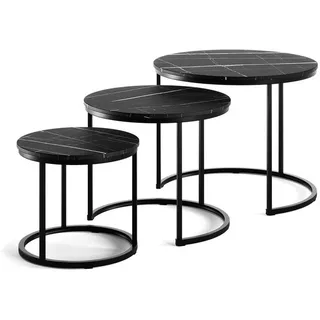 Vicco Couchtisch-Set Montreal Schwarz Hochglanz Marmor 55 x 55 cm