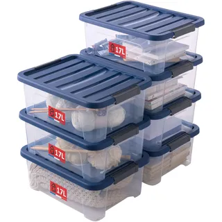 Sundis Wave Box, 7er-set Aufbewahrungsboxen mit deckel, 17L, mit clips, transparentem Kunststoff, stapelbar, ideal für die Aufbewahrung im Schlafzimmer, im Ankleidezimmer, im Büro, im Waschküche