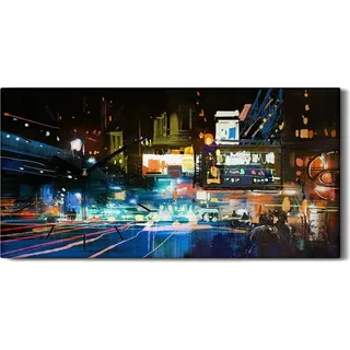 Leinwand Wanduhr Wandkunst Uhr 60x30 Foto Malerei Modernen Stadt bei Nacht - schwarze Hände - Schwarz