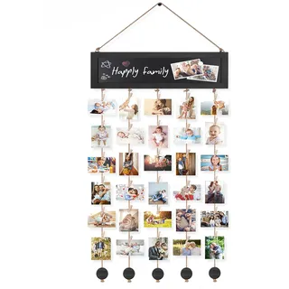 VINCOURNA Fotovorhang mit 30 Holzklammern klein (Schwarz) | DIY Fotowand Fotogirlande &Bilderrahmen Collage Fotoseil Fotoleine Fotokette Bilderrahmen mit Klammern und Leine oder Schnur