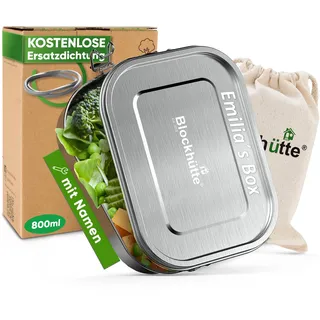 Blockhütte Personalisierte Lunchbox aus Edelstahl für Kinder und Erwachsene I 800 ml Lunchbox aus Metall I Metall-Bento-Boxen mit 2 beweglichen Trennwänden - Auslaufsichere Lunchbox - Langlebige Bento