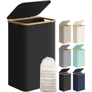Songmics Wäschesammler Roxanne mit Deckel 90 l Schwarz