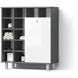 livinity® Badschrank, Weiß Hochglanz, Holzwerkstoff, 13 Fächer, 1 Schubladen, Rechteckig, 78.4x91.6x34 cm, Badezimmer, Badezimmerschränke, Midischränke