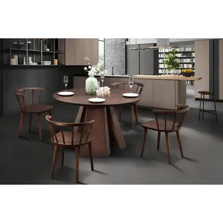 Round Dining Table + 4 Chairs Set Sofa Room Real Wooden Brown Colour New Modern - Braun