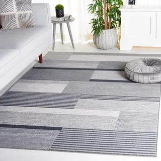 SAFAVIEH Modern Teppich für Wohnzimmer, Esszimmer, Schlafzimmer - Odyssey Collection, Kurzer Flor, Grau und Schwarz, 152 X 229 cm