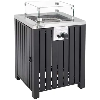 tepro Gasfeuerstelle Topeka quadratisch 50x50 cm – Gas-Tischkamin mit Edelstahl-Brenner (13 kW), Glasumrandung, Lavasteinen, Zündung, Abdeckhaube & Regler – Outdoor Feuerstelle für Terrasse & Garten