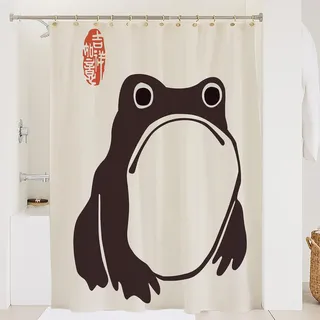 De-Mediocre Unbeeindruckter Frosch Duschvorhang, niedlich, lustig, japanische Kunst, wasserdichter und wasserwaschbarer Stoffvorhang für Badezimmer, 60 x 72 cm