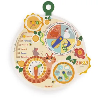 Janod - Zeitrad aus FSC-Holz - italienische Version - Lernkalender für Kinder - Lernspiel - Spielzeug aus FSC-Holz - Ab 3 Jahren, J09624