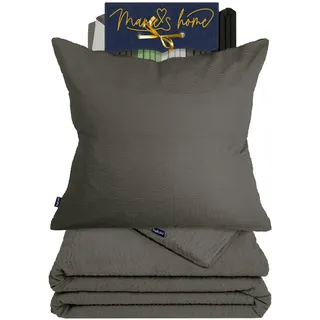 Marie ́s Home Seersucker Bettwäsche 155x220 kühlende Bettwäsche 2-teiles Set – Bettwäsche grau - Bettbezug + 1 Kissenbezug 80x80 – Sommerbettwäsche 1616.2356, 155 x 220 cm, anthrazit