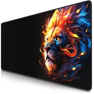 TITANWOLF - XXL Speed Gaming Mauspad 900 x 400mm - XXL Mousepad - Tischunterlage Large Size - verbessert Präzision und Geschwindigkeit - Fire Lion