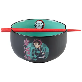 Grupo Erik Ramen Bowl Schüssel Demon Slayer Keramik Schale 12,5 x 16 cm 1400 ml mit Stäbchen zum Essen - OfiziellerAnime Manga Demon Slayer Geschenke Merch