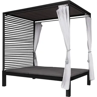 Blumfeldt Doppelliege Outdoor für 2 Personen mit Dach, Doppel-Sonnenliege, Doppel Garten Liege Bett für Erwachsene & Kinder, Gartenbett mit Verstellbarer Rückenlehne, Outdoor-Sonnenbett mit Dach - Schwarz