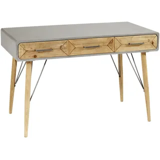 Schreibtisch , Grau, Naturfarben , Metall , Tanne , teilmassiv , 3 Schubladen , rechteckig , konisch , 60x76x120 cm , Stauraum , Holzmöbel, Holztische, Schreibtische Holz, Schreibtische Holz
