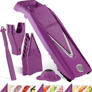 Börner V5 PowerLine Gemüsehobel - Plus Set - Mit Schäler - Violett | Mit extra Zubehör - Für Scheiben, Streifen & Würfel - Edelstahl V-Klinge - Verstellbarer Hobel - Made in Germany