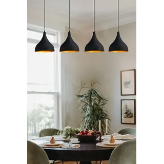 bamyum Hängelampe Esstisch Schwarz Gold, Adash, 4 Flammig Ø26 cm Hängelampe Wohnzimmer Vintage, Esstischlampe Pendelleuchte Schwarz Gold, Pendelleuchte Esstisch Wohnzimmer Esszimmerlampe Lampenschirm