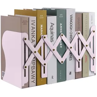 MSDADA Buchstützen Verstellbar Erweiterbar Metall Kinder Buchständer Zeitschriftenordner rutschfeste Bücherhalter für Küche Büro Schule Bibliothek(Macaron Rosa)