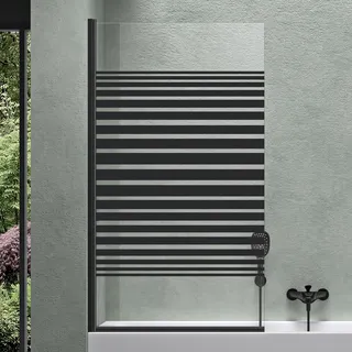 Mai & Mai Duschwand für Badewanne Badewannenwand Sicherheitsglas mit NANO-Versiegelung Badewannentrennwand Badewannenaufsatz 80x140cm teilsatiniert Schwarz Cortona201