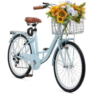 Vevor Cruiser Fahrrad mit 7 Gängen (Reifendurchmesser 660,4 mm)Beach Fahrrad mit großem Korb & Gepäckträger, Cruiser-Fahrrad mit verstellbarem Sitz, für Radfahren & Trainieren & Einkaufen Blau