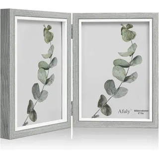 Afuly 13x18 Bilderrahmen Grau Weiß Doppelt Holz für 2 Bilder Collage Moderne Shabby Deko Family Haustier Geschenk für Familie Freund Hochzeit Geschenk