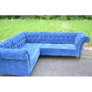 Chesterfield Ecksofa Eckcouch Polster Sitz Stoff Garnitur Wohnlandschaft Sofas - Blau