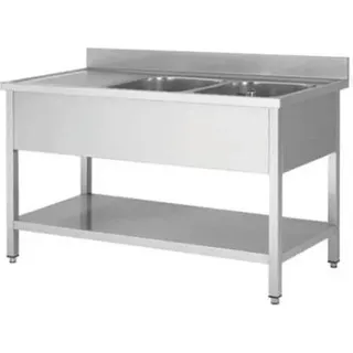 Spültisch Aus Edelstahl, Zwei Becken Rechts, 140 X 70 Cm - Silber