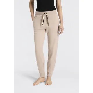 Relaxhose BOSS "CP Stripe_Pants Cuff", Damen, Gr. XXL, N-Gr, light beige 270, Sweatware, Obermaterial: 46% Baumwolle, 46% Lyocell, 8% Polyamid, Basic lang, Hosen Relaxhose, mit kontrastfarbener Kordel