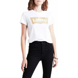 Levi's Damen The Perfect Tee T-Shirt,Logo Gold Powder Print White,XXS