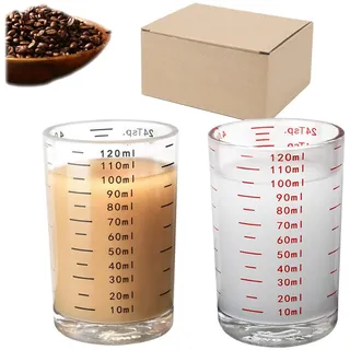 Tkxjry 2 Stück Glas Messbecher Mit Waage, 120ML Glas Messbecher Set,Shotglas mit Skala, SchnapsgläSer mit Waage, Verdicktes Bodendesign, für Küche, Bar, Milch, Cocktail, Tequila, Wodka