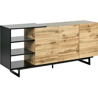 BELIANI Sideboard Heller Holzfarbton u. Schwarz MDF-Platte Stahl 160 x 40 x 75 cm Niedrig mit Schubladen Türen Regalen Metallgestell Wohnzimmer Schrank - Braun, Schwarz