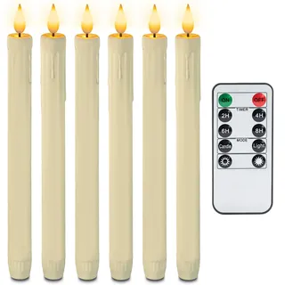 AMAGIC 6 Stück Ivory LED stabkerzen mit fernbedienung, Flammenlose Tafelkerzen, batteriebetriebene LED Kerzen, 3D-Dochtlicht, warmer