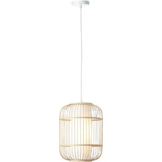 Pendelleuchte in Braun Weiß aus Bambus - Natürliche Lampe Dimmbar DD128542 - Boho Innenleuchte Zylindrisch - 30cm (B) x 150cm (H)