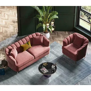 Sofagarnitur 3+1 Sitzer Sitz Design Couch Lounge Sofas Wohnlandschaft Samt Möbel - Rosa