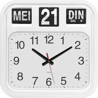 Fysic FK950 - Extra große analoge Wanduhr mit Tag und Datum, weiß - Weiß