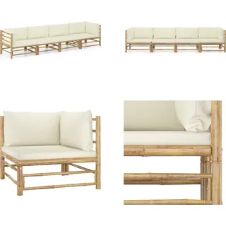 vidaXL 4 tlg. Garten Lounge Set mit Cremeweißen Kissen Bambus - Garten-Lounge-Set - Garten-Lounge-Sets - Gartenmöbel - Gartenmöbel-Set - Weiß