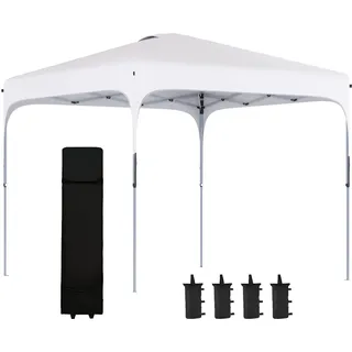 Outsunny Gartenpavillon 2,5 x 2,5 m, zusammenklappbar, Pop-Up, Höhe verstellbar auf 4 Ebenen, Oxford-Stoff, UV50+ Gestell aus Stahl, Transporttasche im Lieferumfang enthalten, Weiß